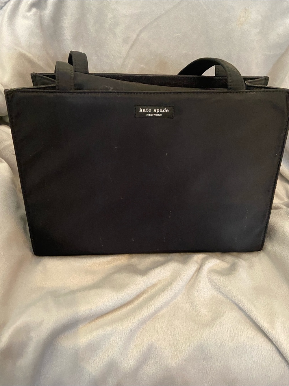 Vintage 90s Kate Spade Black Nylon Sam Box Tote Shoulder Bag USA Made